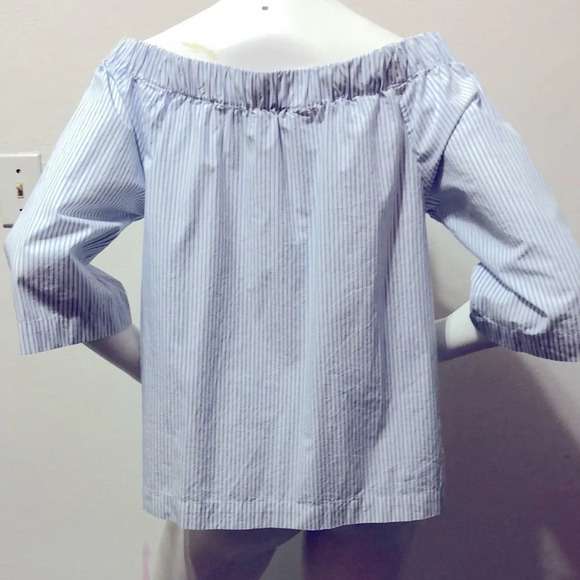 Madewell White & Blue Striped Clean 3/4 Sleeves Off The Shoulder Top Size Medium - Picture 6 of 8